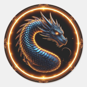 ✨ Fantasy Dragon Crest Ring Frame Emblem ✨ Classic Round Sticker