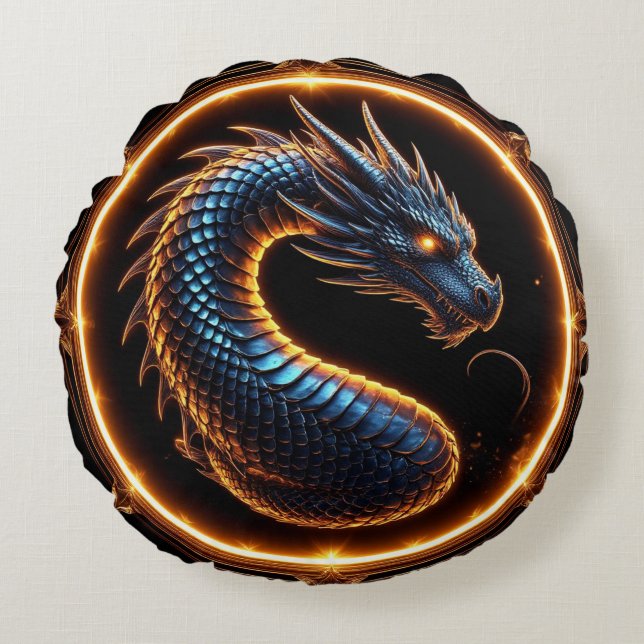 ✨ Fantasy Dragon Crest Ring Frame Emblem ✨ Round Cushion (Front)