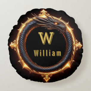 ✨ Fantasy Dragon Custom Name Ring Round Cushion