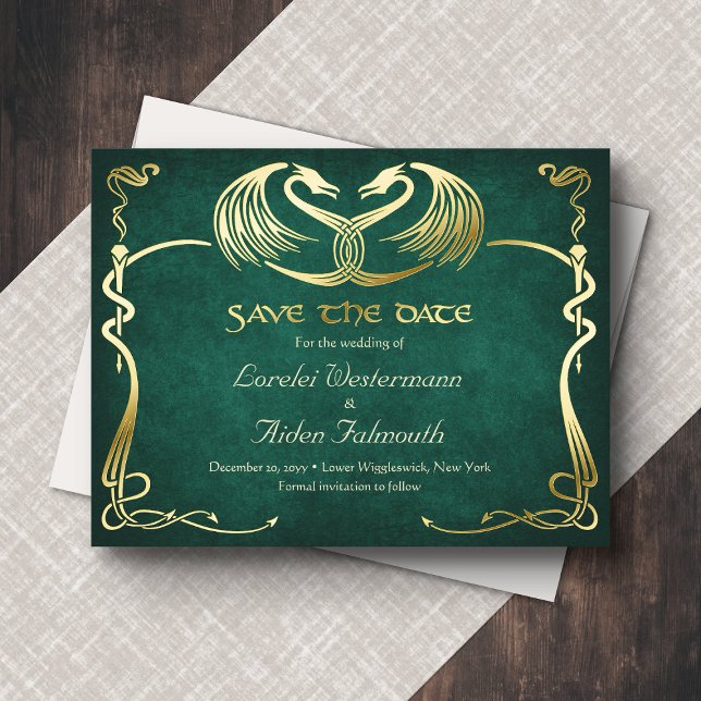 Fantasy Dragon Green Wedding Save the Date Card (Creator Uploaded)