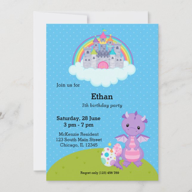 Fantasy Dragon Kids Party Invitation (Front)