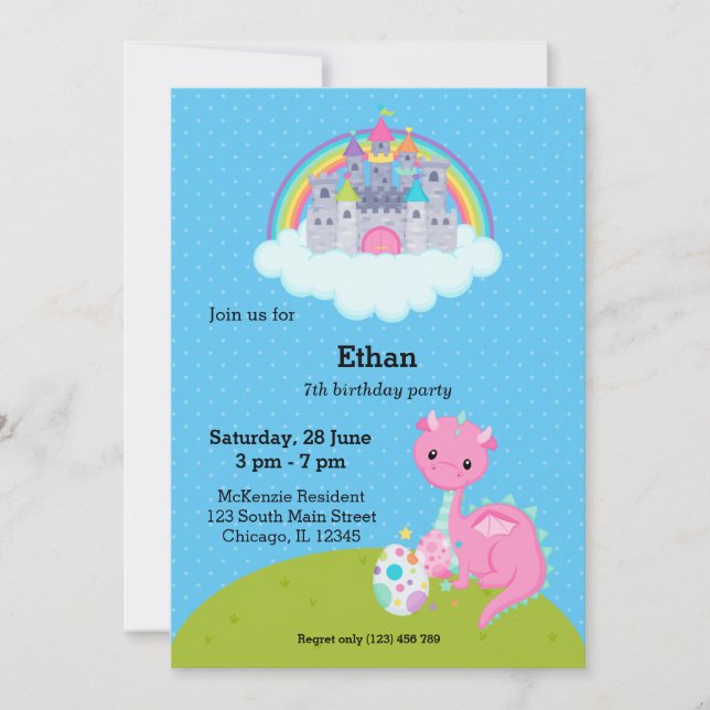 Fantasy Dragon Kids Party Invitation (Front)