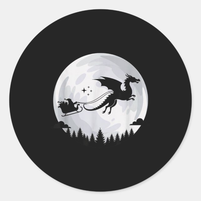 Fantasy Dragon Moon Sleigh, Santa Pulled By Dragon Classic Round Sticker (Front)