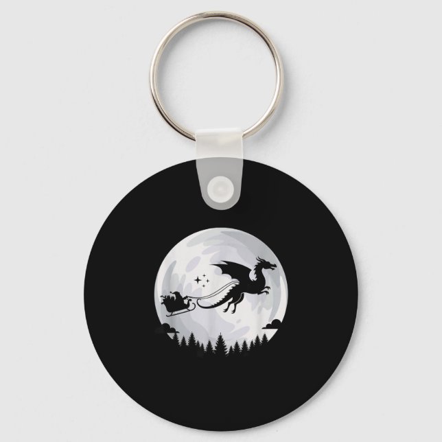 Fantasy Dragon Moon Sleigh, Santa Pulled By Dragon Key Ring (Front)