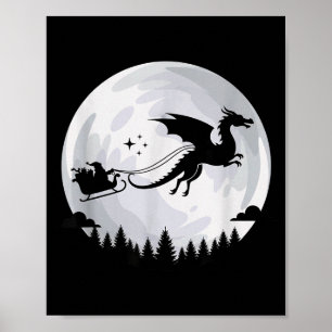 Fantasy Dragon Moon Sleigh, Santa Pulled By Dragon Poster