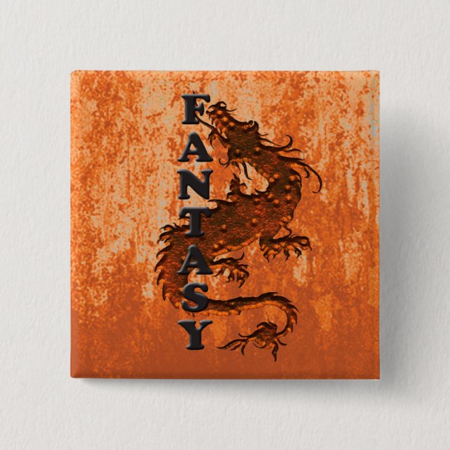 FANTASY dragon on rust 15 Cm Square Badge (Front)