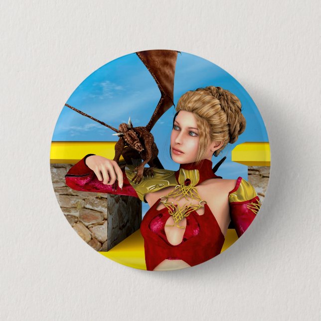 Fantasy Dragon Princess Digital Art 6 Cm Round Badge (Front)