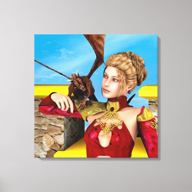 Fantasy Dragon Princess Digital Art Canvas Print (Front)