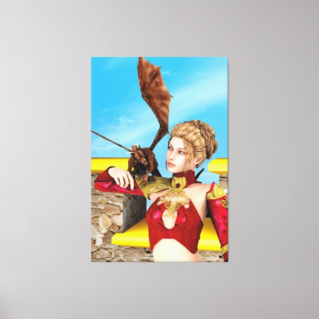 Fantasy Dragon Princess Digital Art Canvas Print (Front)