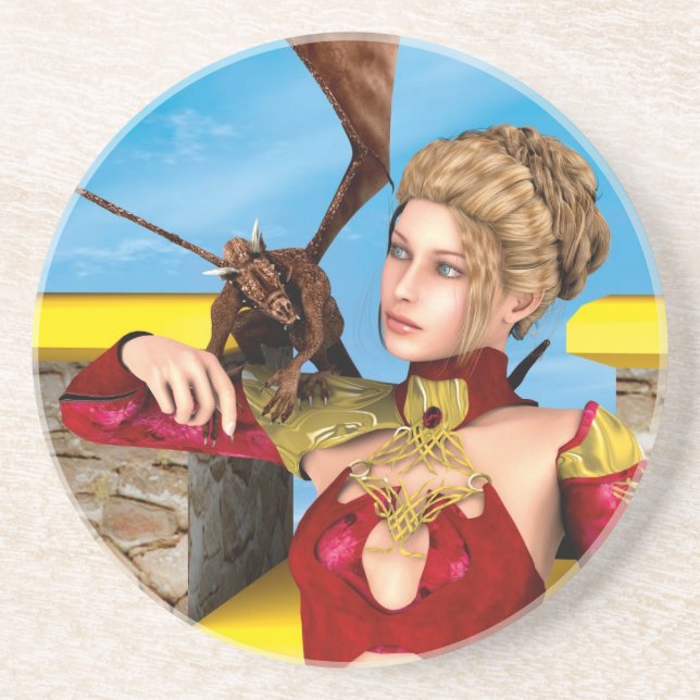 Fantasy Dragon Princess Digital Art Coaster (Front)