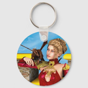 Fantasy Dragon Princess Digital Art Key Ring