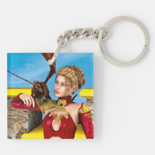 Fantasy Dragon Princess Digital Art Key Ring