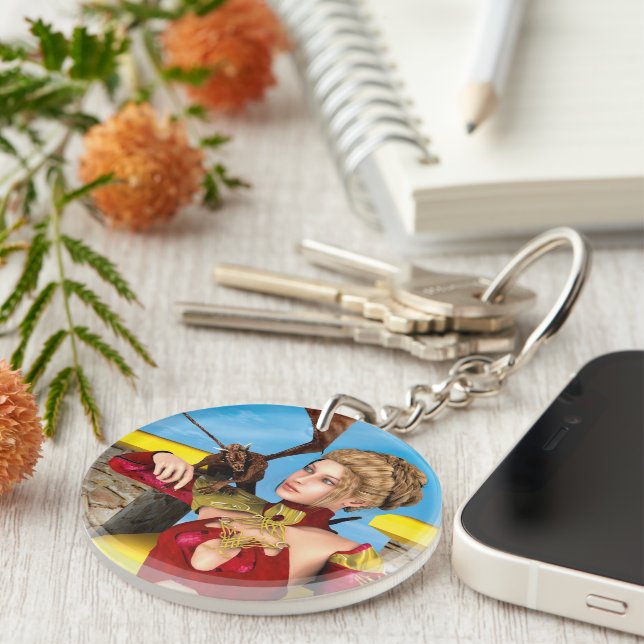 Fantasy Dragon Princess Digital Art Key Ring (Front Right)