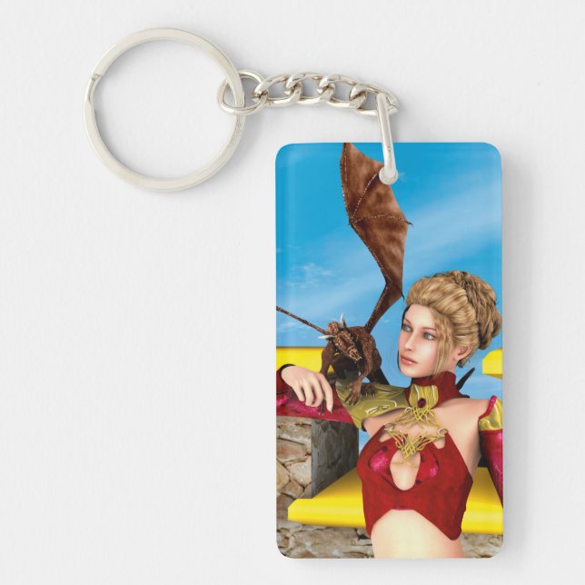 Fantasy Dragon Princess Digital Art Key Ring (Front)