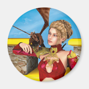 Fantasy Dragon Princess Digital Art Magnet