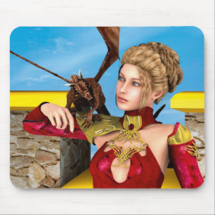 Fantasy Dragon Princess Digital Art Mouse Pad
