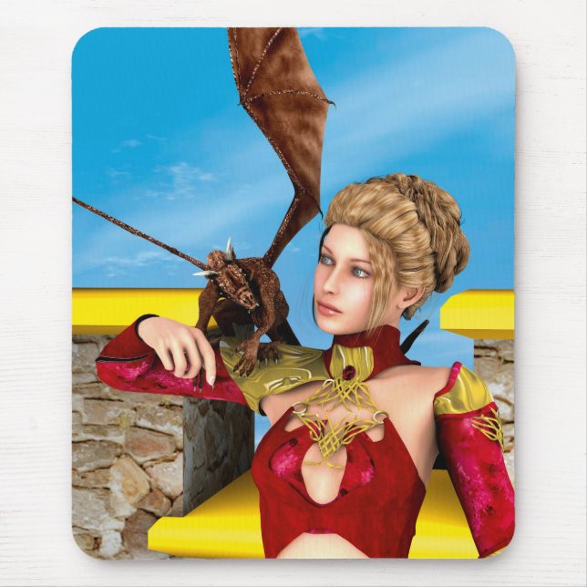 Fantasy Dragon Princess Digital Art Mouse Pad (Front)
