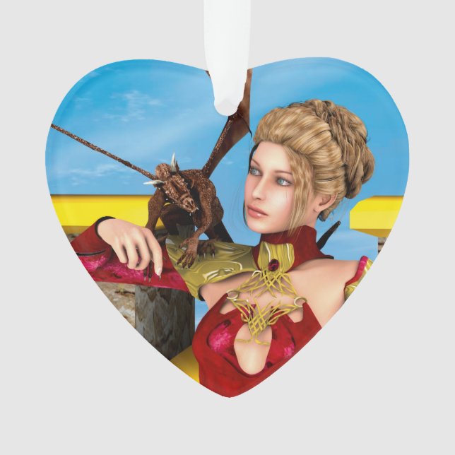 Fantasy Dragon Princess Digital Art Ornament (Front)