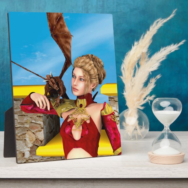 Fantasy Dragon Princess Digital Art Plaque (Side)