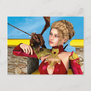 Fantasy Dragon Princess Digital Art Postcard