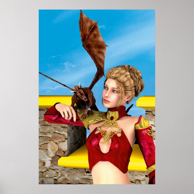 Fantasy Dragon Princess Digital Art Poster (Front)