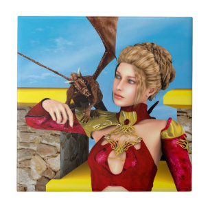 Fantasy Dragon Princess Digital Art Tile