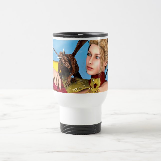 Fantasy Dragon Princess Digital Art Travel Mug (Center)