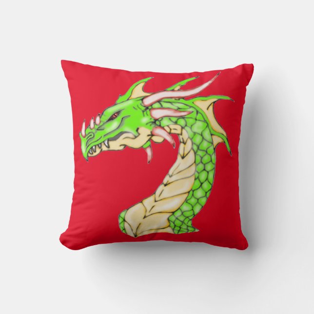 Fantasy Dragon Red Square Throw Pillow (Front)