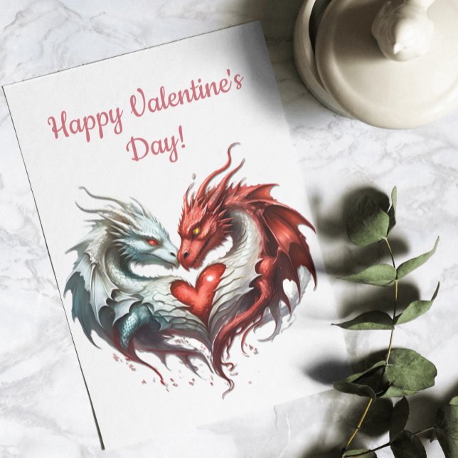 Fantasy Dragon Sweethearts Heart Valentine Holiday Card (Creator Uploaded)