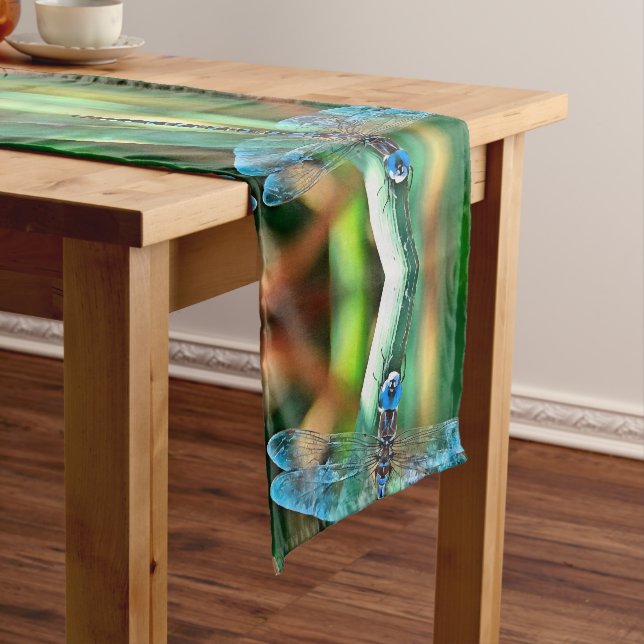 Fantasy Dragonfly In Turquoise and Black Short Table Runner (In Situ)