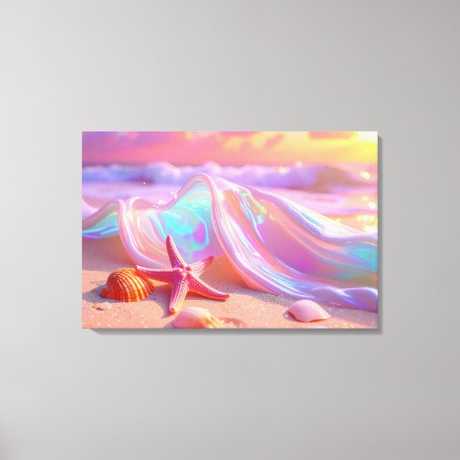 Fantasy Dream Beach With Beautiful Pink Starfish  Canvas Print (Front)
