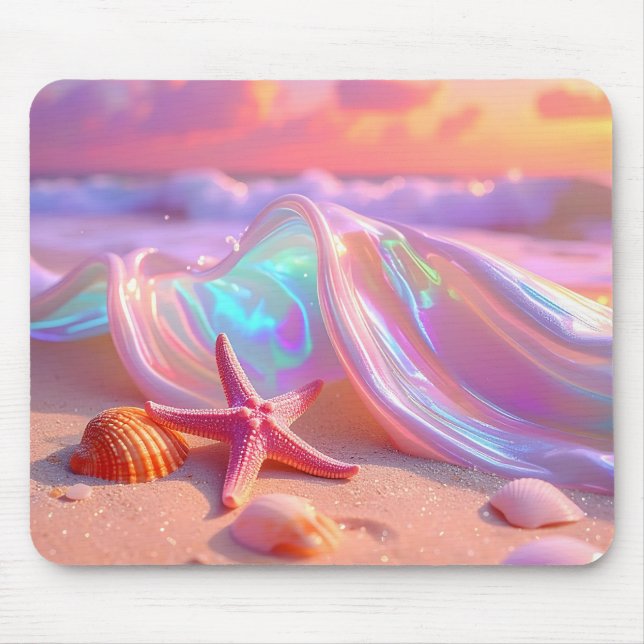 Fantasy Dream Beach With Beautiful Pink Starfish  Mouse Pad (Front)