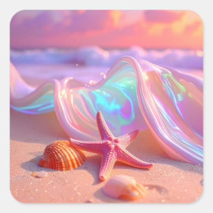 Fantasy Dream Beach With Beautiful Pink Starfish  Square Sticker