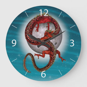 Fantasy Eastern Red Dragon Large Clock