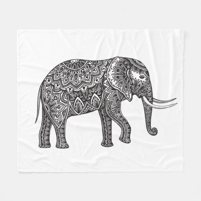 Fantasy Elephant Doodle Fleece Blanket (Front (Horizontal))