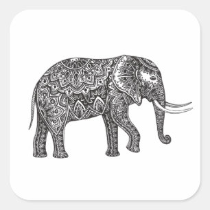 Fantasy Elephant Doodle Square Sticker