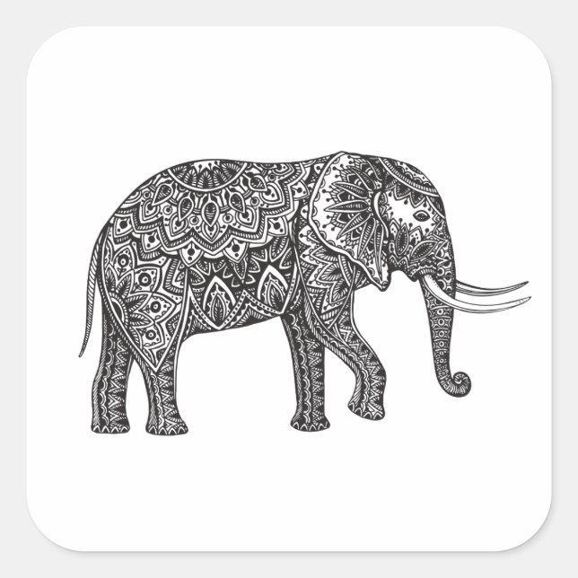 Fantasy Elephant Doodle Square Sticker (Front)