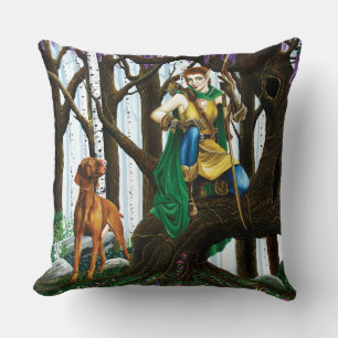 Fantasy Elf Archer Vizsla Dog Enchanted Forest Cushion