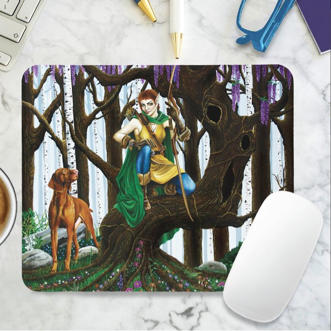 Fantasy Elf Archer Vizsla Dog Enchanted Forest Mouse Pad (Creator Uploaded)