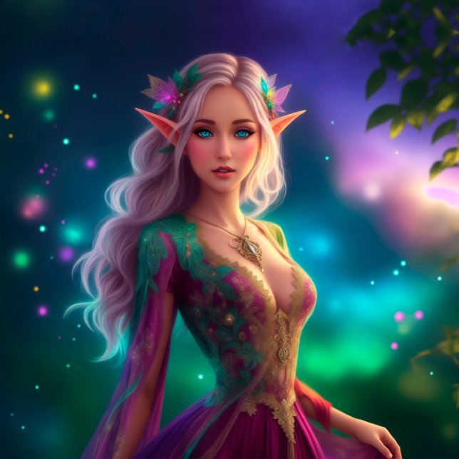Fantasy elf princess elegant bright lovely elven foil holiday postcard (Creator Uploaded)
