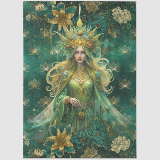 Fantasy Emerald Forest Queen Decoupage Tissue Paper (Front)