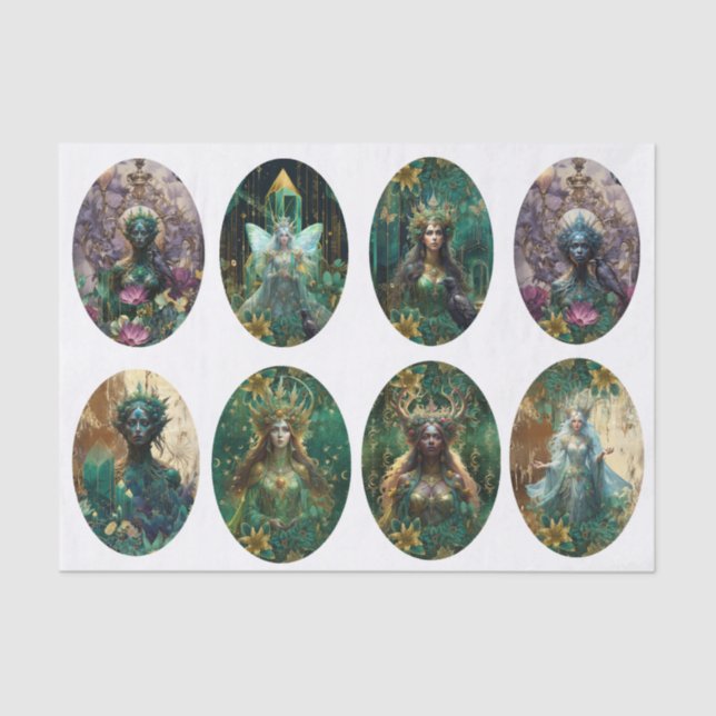 Fantasy Emerald Queens of the Forest Decoupage Tissue Paper (Front)