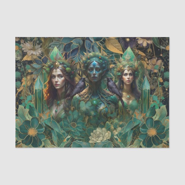 Fantasy Emerald Queens of the Forest Decoupage Tissue Paper (Front)