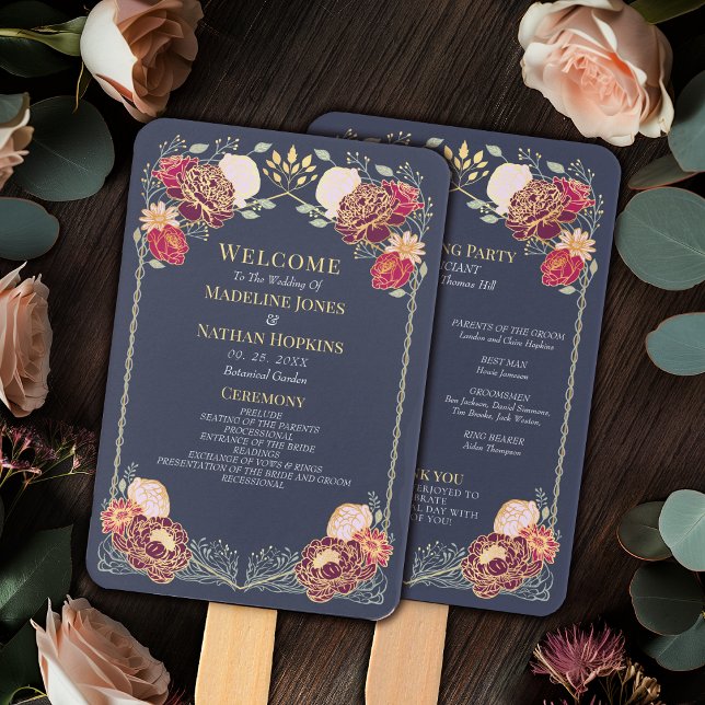 Fantasy Enchanted Floral Garden Wedding Program Hand Fan (Creator Uploaded)