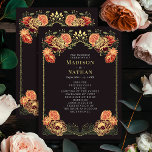 Fantasy Enchanted Floral Garden Wedding Program Programme<br><div class="desc">This elegant, whimsical, Fantasy Enchanted Floral Garden design is perfect for an enchanted forest-themed celebration or a garden party. This design features red and dark red floral elements in a frame of green leaves and gold accents against a blackish-red background. Matching items in our shop for a complete party theme....</div>