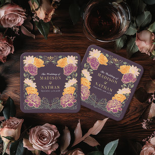 Fantasy Enchanted Floral Garden Wedding Square Paper Coaster