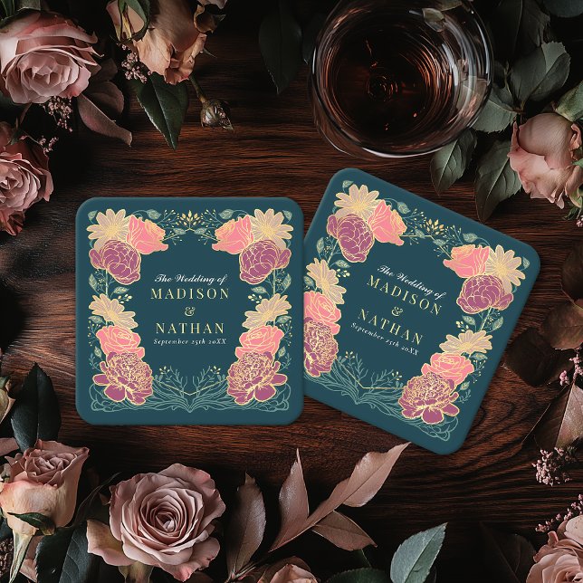 Fantasy Enchanted Floral Garden Wedding  Square Paper Coaster (Creator Uploaded)