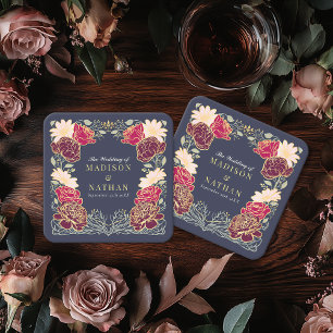 Fantasy Enchanted Floral Garden Wedding Square Paper Coaster