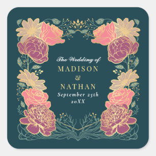 Fantasy Enchanted Floral Garden Wedding Square Sticker