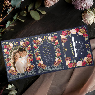 Fantasy Enchanted Floral Garden Wedding Tri-Fold Invitation